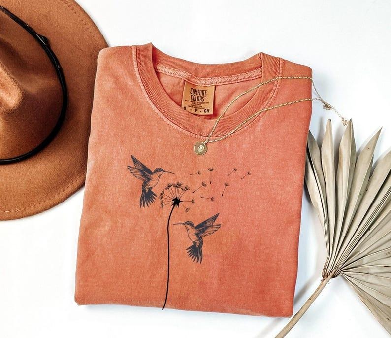 Comfort Colors Cute Dandelion Hummingbird Tshirt, Cute Hummingbird Dandelion Shirt, Nature Lovers Tee, Cute Women Gift...