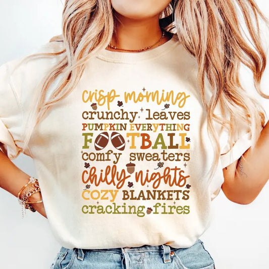 Comfort Colors Cute Fall Shirt, Pumpkin Everything Football Cozy Blankets Crunchy Leaves Shirt, Womens Thanksgiving Gifts, Autumn Shirt