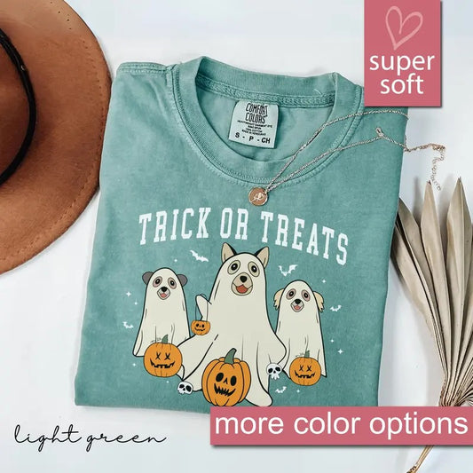 Comfort Colors Cute Ghost Dog T-Shirt, Halloween T-shirt, Trick Or Treats Dog Halloween Shirt, Ghost T-shirt, Dog Lovers Tee, Spooky Season