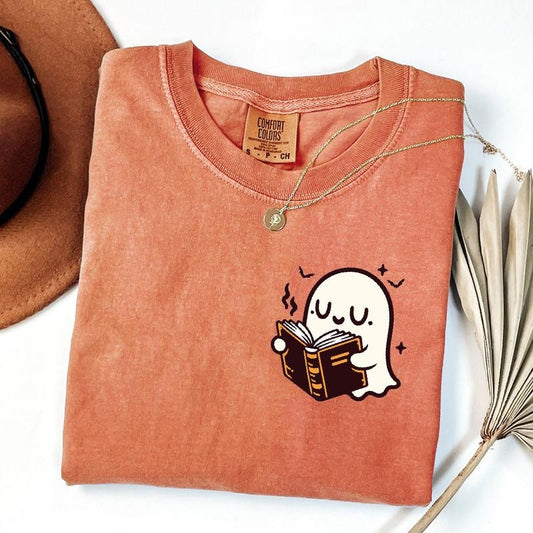 Comfort Colors Cute Ghost Reading Books Shirt, Books Lover Halloween Gift, Womens Halloween Shirt, Bookish Halloween Shirt, Spooky Season