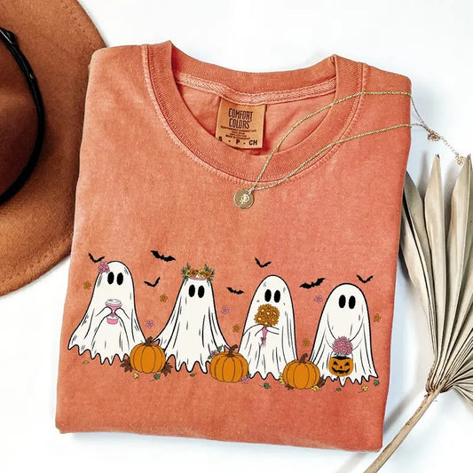 Comfort Colors Cute Ghost Shirt, Floral Ghost Shirt, Halloween Ghost Shirt, Spooky Season, Womens Halloween Shirt, Halloween Party Shirt