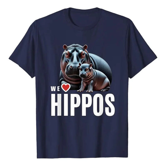 Comfort Colors Cute Mother and Baby Pygmy Hippos Viral Animal We Love Hippo T-Shirt
