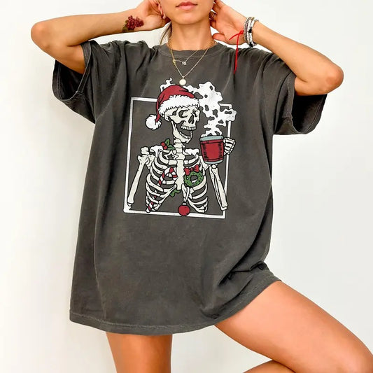 Comfort Colors Dead Inside Skeleton Christmas Shirt, Coffee Shirt for Women, Coffee Lover Gifts for Christmas