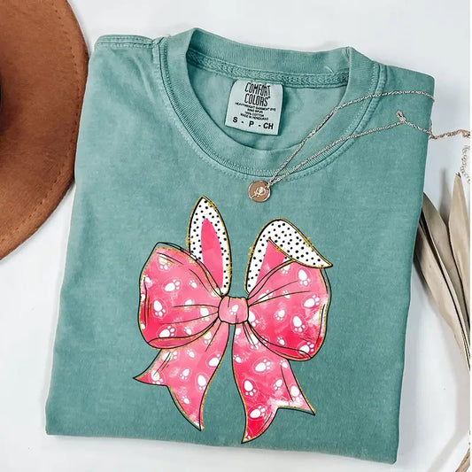 Comfort Colors Easter Bunny Coquette Shirt, Brushstroke Easter Shirt, Girls Easter T-Shirt, Bunny Ears Tee