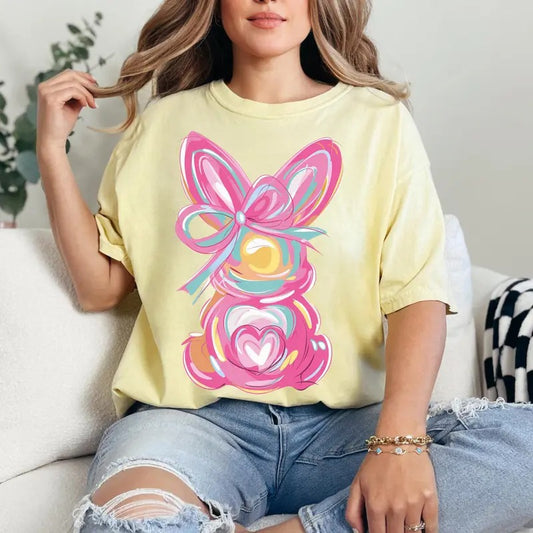 Comfort Colors Easter Bunny Shirt Coquette Easter Tee Colorful Brushstroke Happy Easter Shirt Rabbit Gift for Christian Apparel