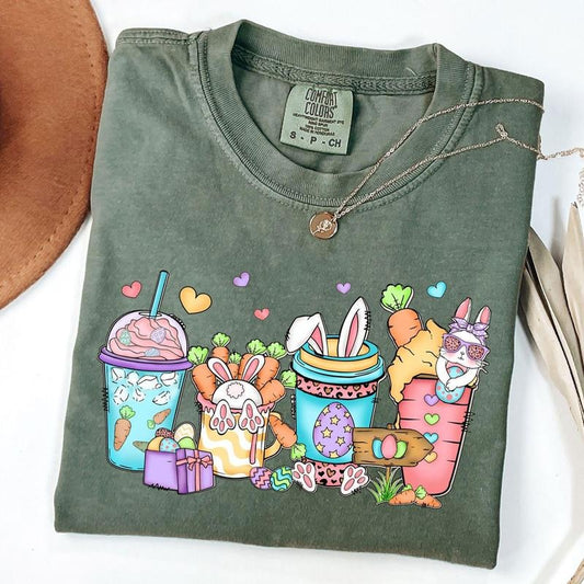 Comfort Colors Easter Coffee Latte Shirt, Womens Coffee Lover Easter Shirt, Cute Bunny T-Shirt, Teacher Easter Shirt