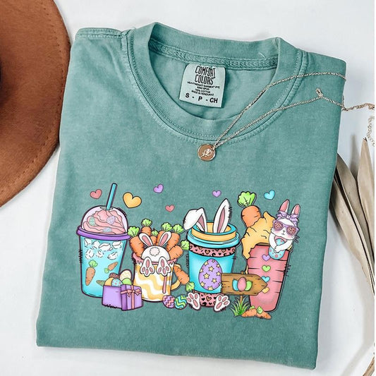 Comfort Colors Easter Coffee Latte Shirt, Womens Coffee Lover Easter T-Shirt, Cute Bunny Shirt, Happy Easter Day Gift