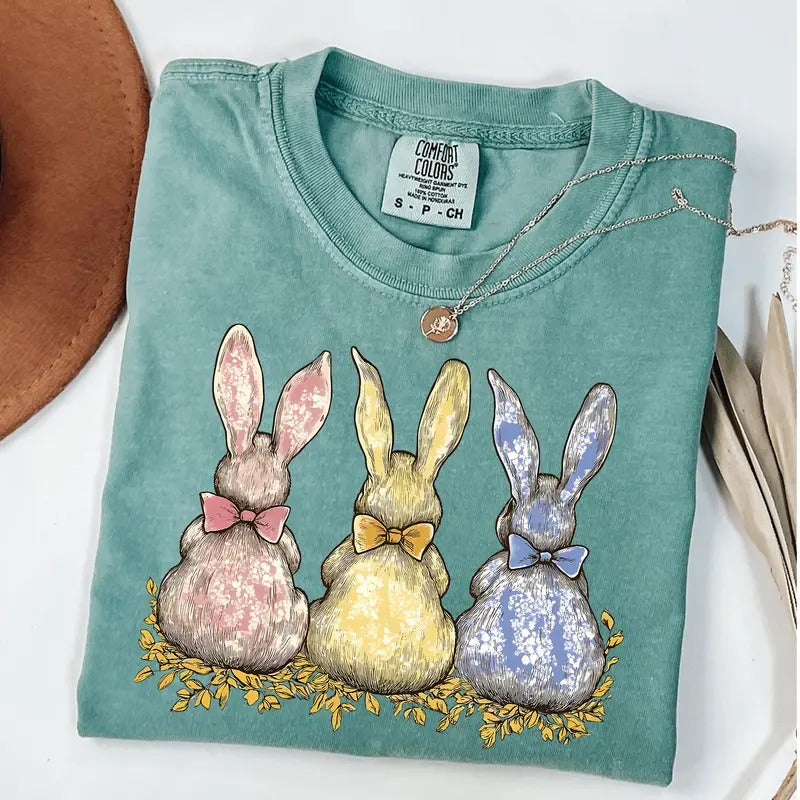 Comfort Colors Easter Coquette Bunny Shirt, Pink Floral Chinoiserie Bunny Shirt, Pink Toile Easter Rabbit T-Shirt, Easter Coquette Tee