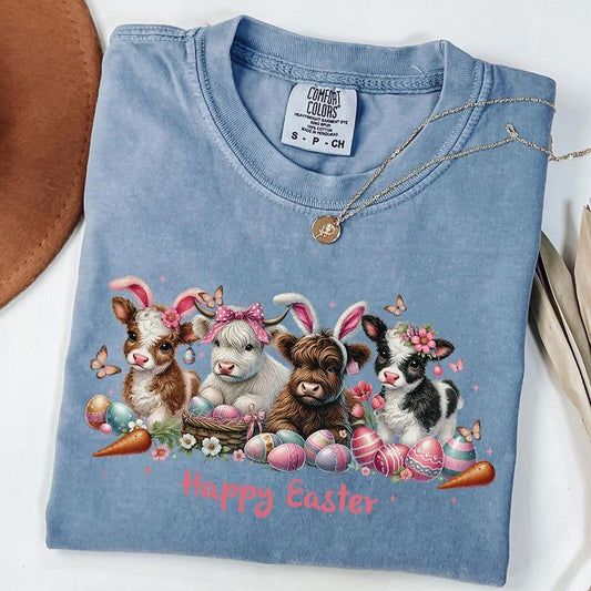 Comfort Colors Easter Day Highland Cow Shirt, Highland Cow Easter T-Shirt, Happy Easter Shirt, Cute Cow Tee, Farmer Gift