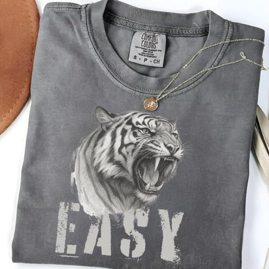 Comfort Colors Easy Tiger Shirt, Retro Boho Tee, Unisex Trendy Aesthetic Comfort Colors Shirt, Oversized Graphic Tee, Shirt for Women  Top