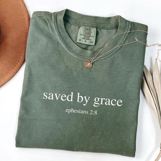 Comfort Colors Ephesians 2:8 Saved By Grace T-Shirt, Christian Shirt for Women, Bible Verse Apparel, Religious Scripture Shirts, Gift for Her