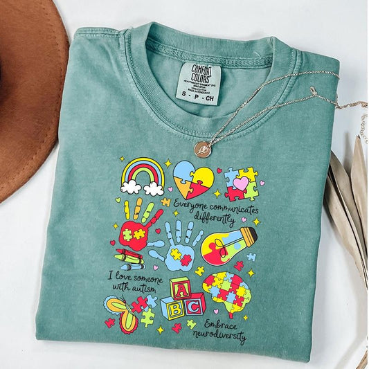Comfort Colors Everyone Communicates Differently Shirt, Speech Pathologist Shirt