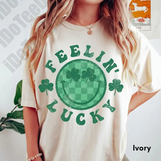 Comfort Colors Feeling Lucky Shirtretro St Patty's Day Shirtst Patricks Day Shirtdistressed Shirtlucky Clover Shirt