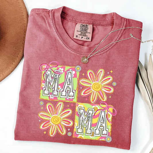 Comfort Colors Floral Mama Coquette Bow Shirt, Mama Groovy Shirt, Preppy Mama T-shirt, Springtime Mom Tee, New Mom Gift