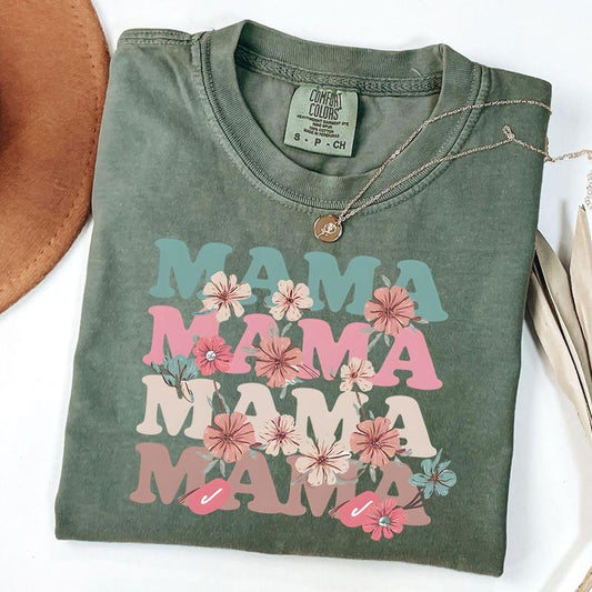 Comfort Colors Floral Mama Shirt, Spring Floral mama Shirt, Preppy Mama T-shirt, New Mom Tee, Gift For Mom