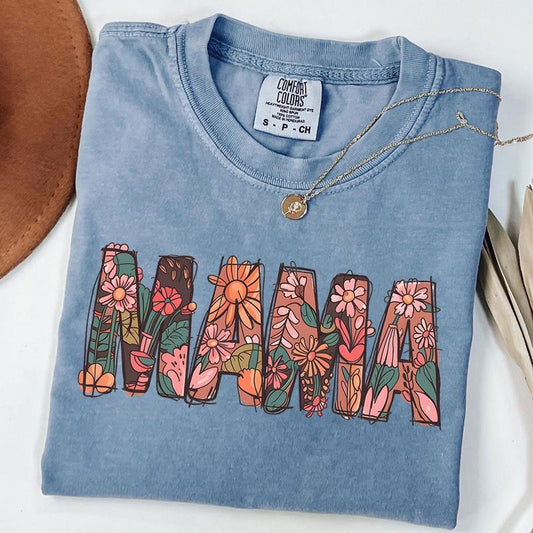 Comfort Colors Floral Mama, Mama Groovy Shirt, Preppy Mama T-shirt, New Mom Tee, Nature Lover Mom Gift