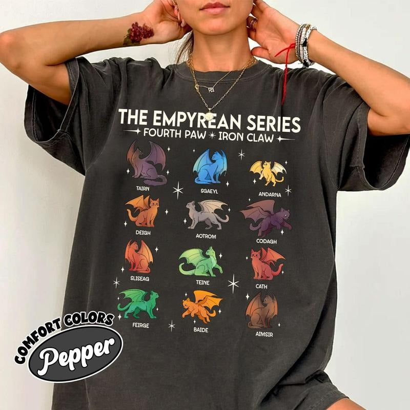 Comfort Colors Fourth Wing Cats T-Shirt, Fantasy Cat T-Shirt, Basgiath War College T-Shirt, Fourth Wing Merch, Bookish...