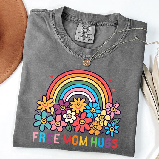 Comfort Colors Free Mom Hugs T-Shirt, Proud Mom Apparel, Rainbow Gay Pride T-Shirt, Lgbtq Proud Parent Shirt, Equality Gifts, Rainbow Heart Shirt