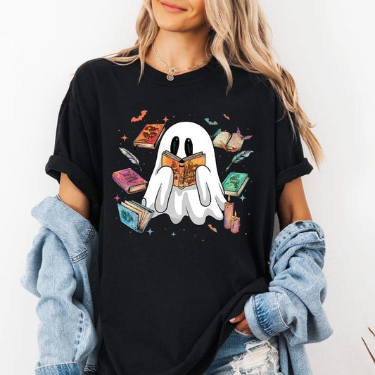 Comfort Colors Funny Book Lover Ghost T-Shirt, Halloween Ghost Shirt, Gifts for Book Lovers, Cute Ghostly T-Shirt for...