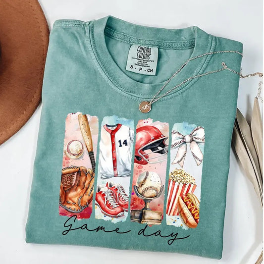 Comfort Colors Game Day Baseball Coquette Shirt, Baseball Bow Shirt, Baseball Mama T-Shirt, Brushstroke Tee