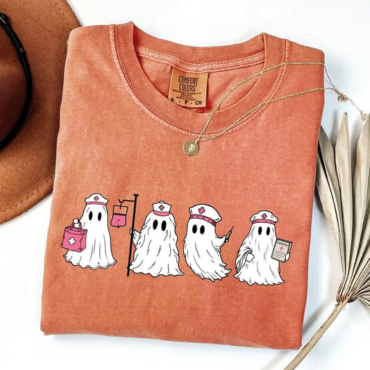 Comfort Colors Ghost Nurse Halloween Shirt, Halloween Nurse Shirt, Spooky Nurse Shirt, Halloween Nurse Gift, Nurse Boo Crew Shirt, Fall Tee