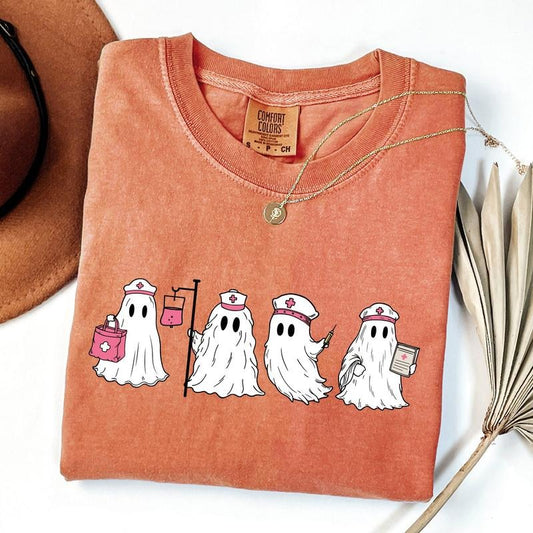 Comfort Colors Ghost Nurse Halloween Shirt, Halloween Nurse Shirt, Spooky Nurse Shirt, Halloween Nurse Gift, Nurse Boo Crew Shirt, Fall Teestyle{n002}2