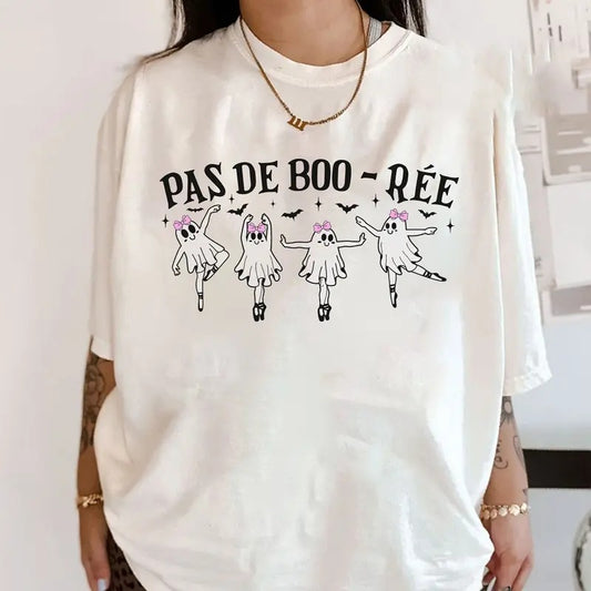 Comfort Colors Ghost Pas de Boo-ree Bow Shirt, Ballerina Ghost Shirt, Ballet Dancer Spooky Halloween Shirt, Ballet Dance Teacher Gift, Dance Lover Gift