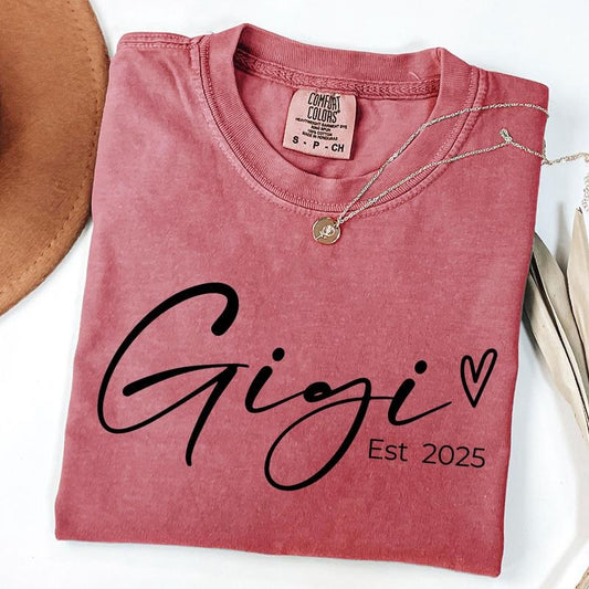 Comfort Colors Gigi Est 2025 Shirt, Mothers Day Gift For Grandma, New Nana Announcement, Granny Shirt, Gigi Gift, Nonny T-Shirt, Grammy T-Shirt