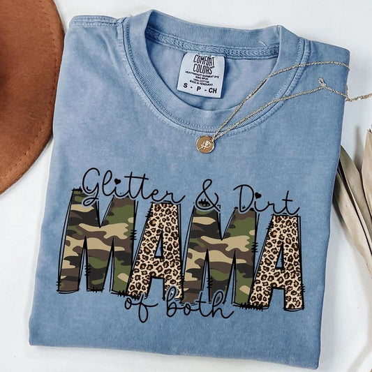 Comfort Colors Glitter and Dirt Mama of Both Shirt, Leopard Mom T-Shirt, Cute Mom Tee, Mother's Day Gift Shirt