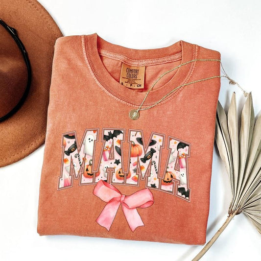 Comfort Colors Halloween Coquette Mama Shirt, Fall Pumpkin Coquette Bow Shirt, Fall Vibes Shirt, Fall Season Shirt, Halloween Tee