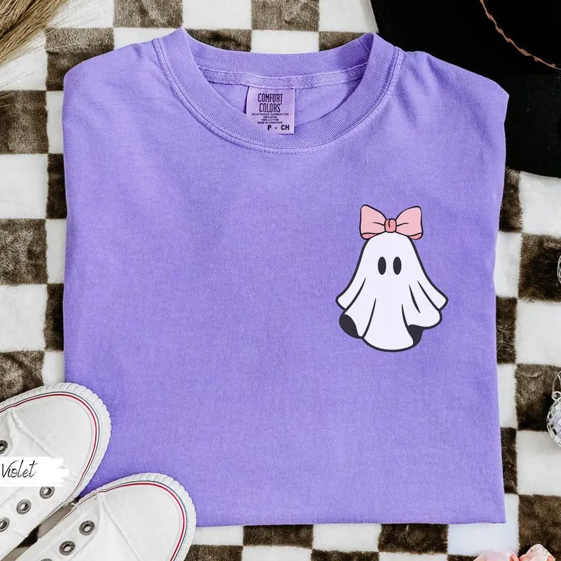 Comfort Colors Halloween Ghost Bow Shirt, Halloween Coquette Shirt, Ghost Shirt, Cute Ghost Shirt, Bow Tee