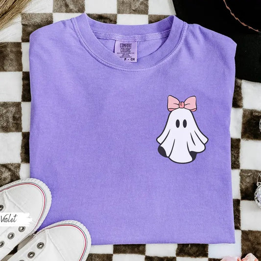 Comfort Colors Halloween Ghost Bow Shirt, Halloween Coquette Shirt, Ghost Shirt, Cute Ghost Shirt, Bow Tee