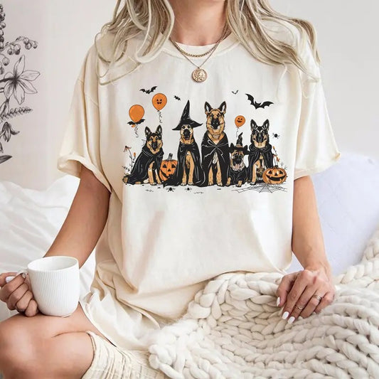 Comfort Colors Halloween Ghost Dog Shirt, German Shepherd Spooky Tee, Dog Halloween Shirt, Dog Owner Gift