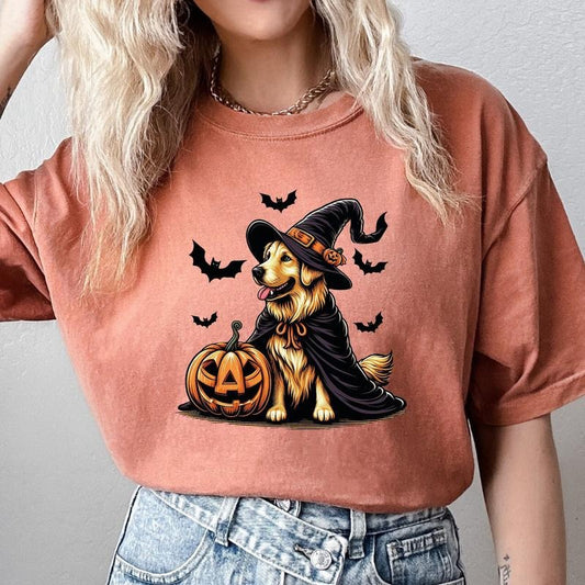 Comfort Colors Halloween Golden Retriever Shirt, Halloween Dog Shirt, Dog Lover Gift, Spooky Dog Shirt, Golden Mama Shirt, Ghost Dog Shirt