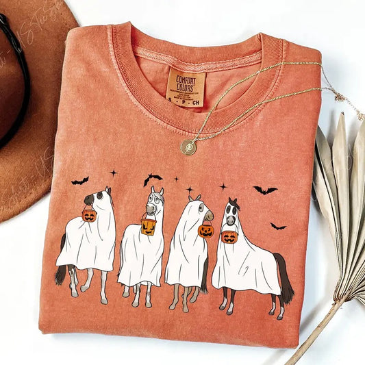 Comfort Colors Halloween Horse Shirt, Ghost Horse Shirt, Spooky Horse Shirt, Horse Lover Gift, Western Halloween, Cowgirl Horse T-shirt