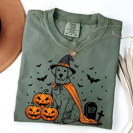 Comfort Colors Halloween Labrador Shirt | Spooky Lab Witch T-Shirt | Pumpkin Labrador Dog Tee | Funny Halloween Dog Lover Gift | Labrador Retriever Shirt