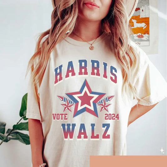 Comfort Colors Harris Walz Vote 2024 Shirt, Presidential Election Tee Stars Stripes Patriotic Tee