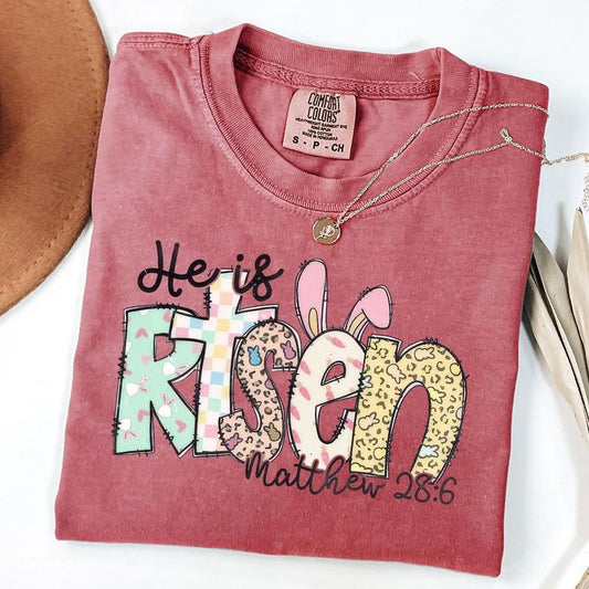 Comfort Colors He Is Risen Shirt, Jesus Easter Shirt, Matthew 28 6, Cute Easter Outfit, Church Easter Shirt