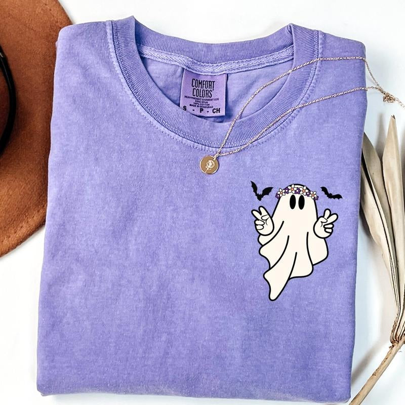 Comfort Colors Hippie Ghost Shirt, Cute Ghost TShirt, Womens Halloween Shirt, Spooky Season Shirt, Halloween Gift, Cute Fall Shirt