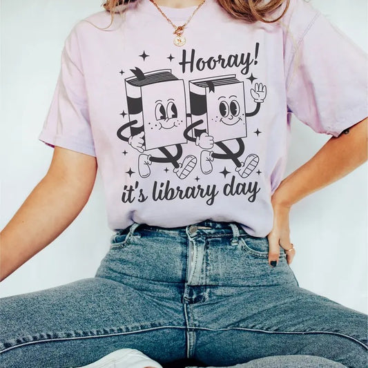 Comfort Colors Hooray It's Library Day Shirt, Comfort Colors Reading Shirt, Library Shirt, Funny Book Shirt, Bookish Womenswear Tees, Librarian Gift