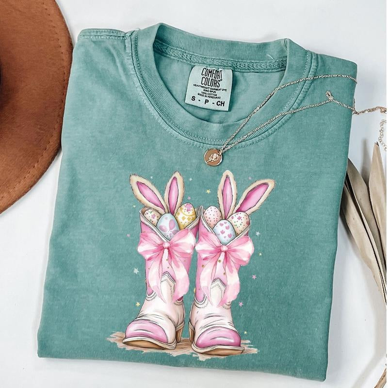 Comfort Colors Howdy Easter Shirt, Western Easter Bunny Shirt, Cowboy Boots Easter T-shirt