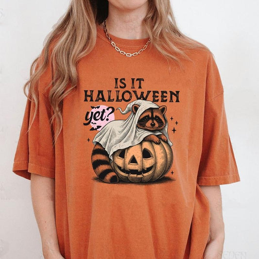 Comfort Colors Is It Halloween Yet Shirt, Halloween Raccoon T-Shirt, Raccoon Pumpkin T-Shirt, Funny Raccoon Shirt