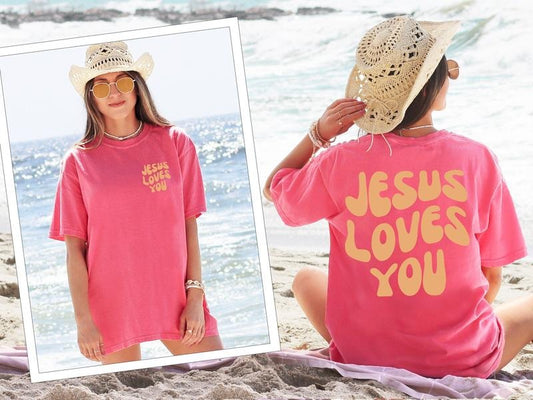 Comfort Colors Jesus Loves You Tee, Jesus Shirt, Christian Shirt, Aesthetic Clothes, Bible Verse Shirt, Comfort Colors Tee, Christian Merch