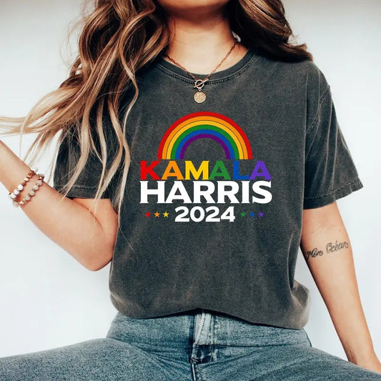 Comfort Colors Kamala Harris 2024 Shirt, Rainbow Flag Gay Pride Shirt, LGBT Democrat Shirt, 2024 Election Shirt, Democrats Shirt, Kamala Harris, Politics Shirt