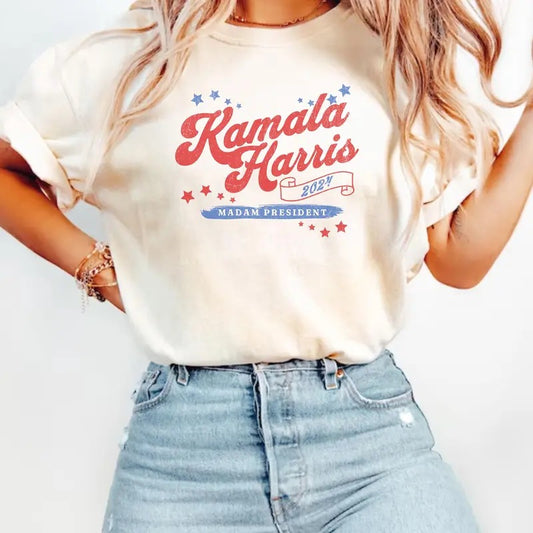 Comfort Colors Kamala Harris Shirt, Harris for President 2024 Election Shirt, Madam President T-Shirt, Vintage Retro Women Vote Shirt