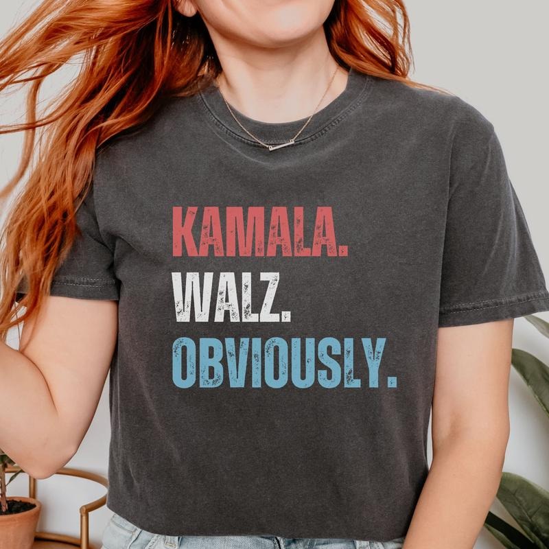 Comfort Colors Kamala Harris Walz Obviously Shirt, Madam President Election Shirt, Voting T-Shirt, Liberal Shirt