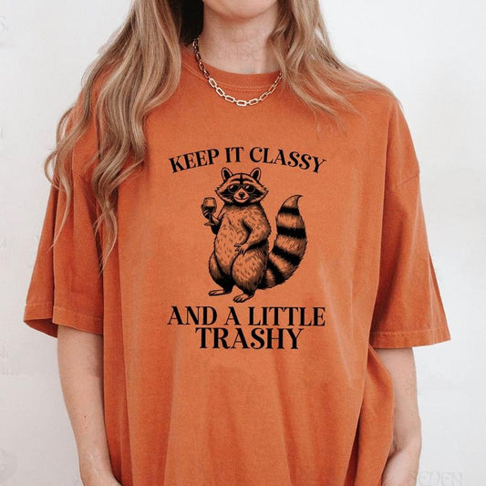 Comfort Colors Keep It Classy And A Little Trashy Shirt, Vintage Funny Raccoon Shirt, Sarcastic T-Shirt, Raccoon Gifts, Trash Panda Shirt