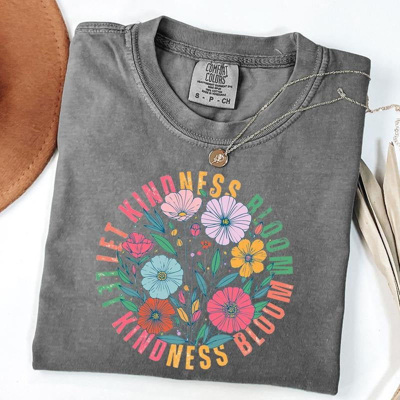 Comfort Colors Let Kindness Bloom Shirt, Boho Floral Shirt, Retro Flower T-Shirt, Mental Health Tee, Be Kind Tshirt