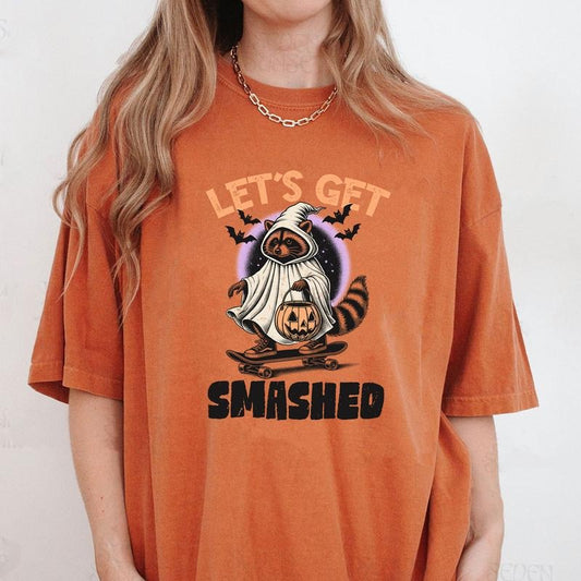 Comfort Colors Let's Get Smashed Shirt, Halloween Raccoon T-Shirt, Raccoon Ghost T-Shirt, Funny Raccoon Shirt, Pumpkin Shirt