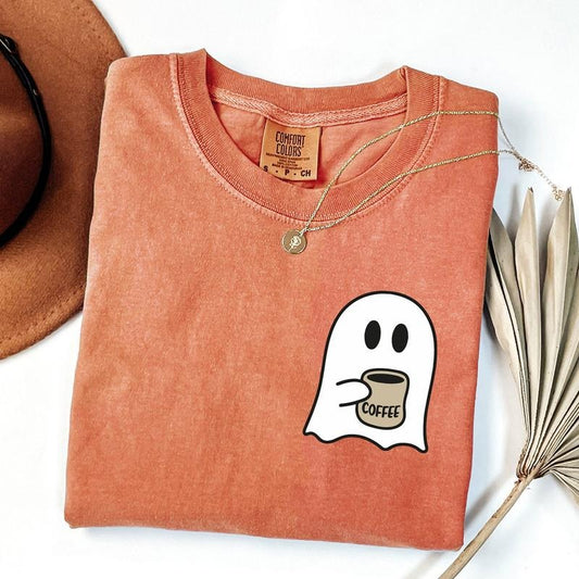 Comfort Colors Little Ghost Ice Coffee Shirt, Cute Spooky Coffee Shirt, Womens Ghost Shirt, Spooky Season, Fall Coffee Lover Shirt